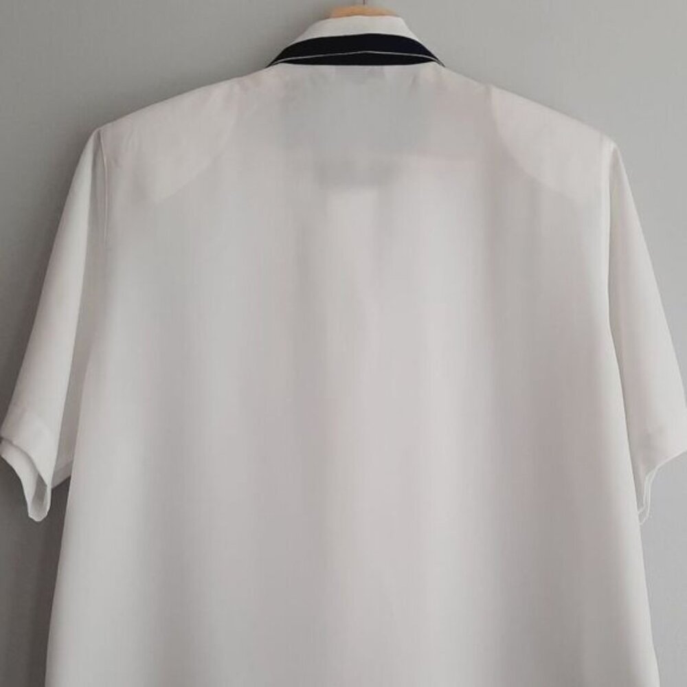 Vintage ANTONELLA Semi-Sheer Short Sleeve Button Down Blouse White Sz 12 P Flaw - Picture 10 of 15
